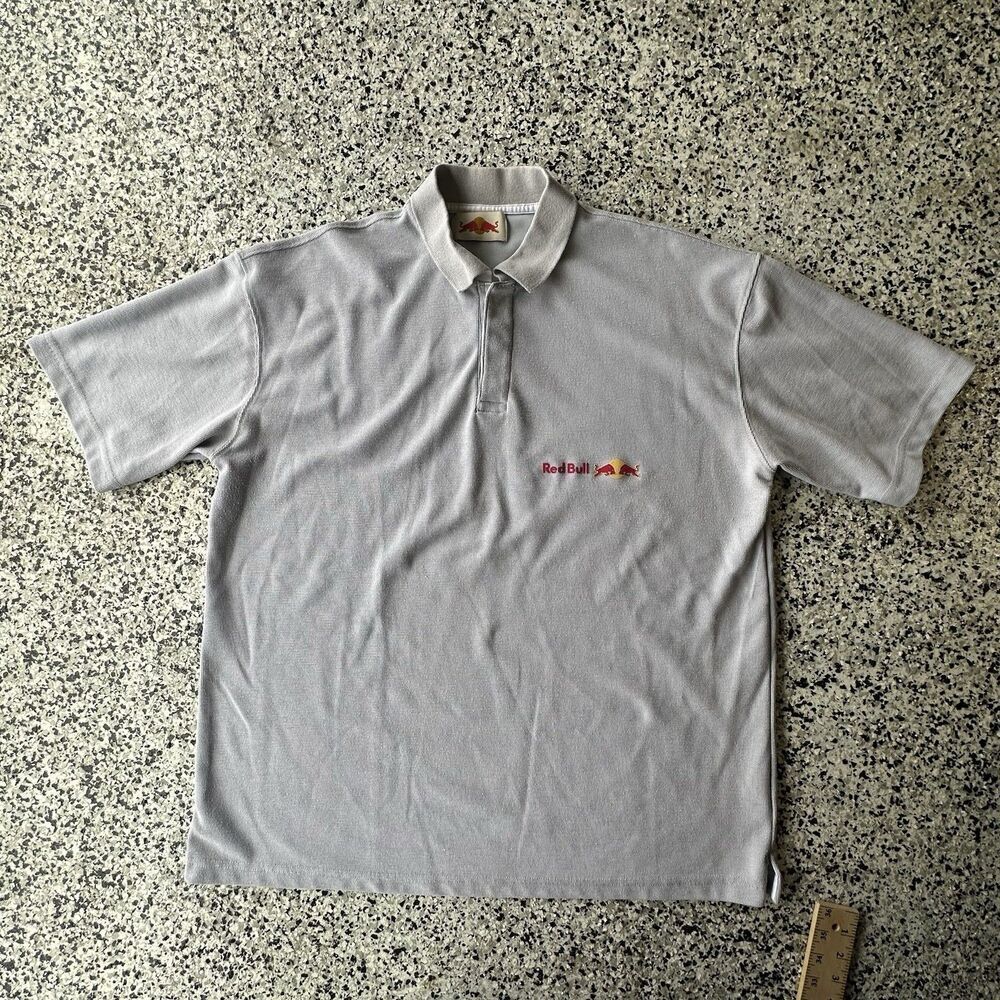 Vintage Red Bull Polo Shirt Logo Print Mens XL Gray Sweat X 00's Made in USA